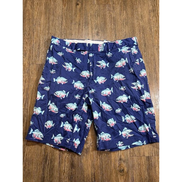 Ralph Lauren RLX Men's 34 Golf Shorts Piranha Fish Pattern Stretch Blue - Picture 1 of 9